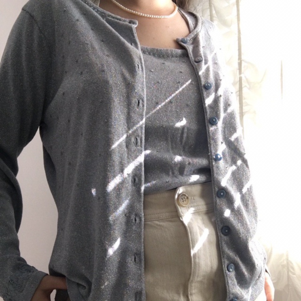 Baby blue sweater set with silver beading